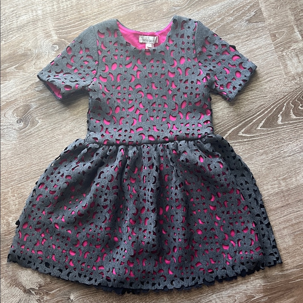 Halabaloo Gray and Pink Laser Cut Cotton Lined Dress size 6